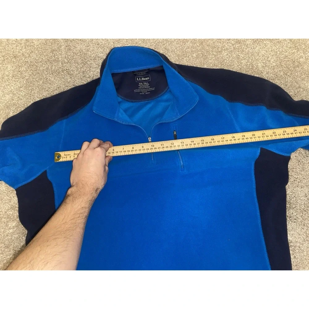 LL Bean XXLT Fleece‎ 1/4 Zip Jacket Pockets Blue Performance Outdoor Camp Warm